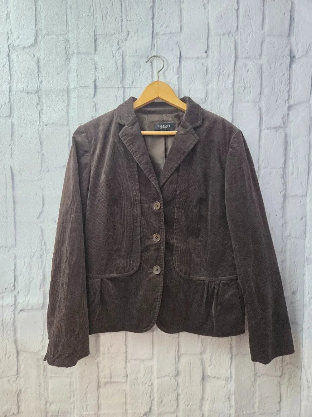 Talbots Size 12 Chocolate Brown Corduroy Triple Button Front Blazer Jacket